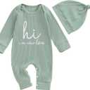 MERSARIPHY Newborn Baby Boy Girl Clothes Hi I'm New Here Coming Home From Hospital Outfits Gender Neutral One Piece Romper (0-3 Months, Green)