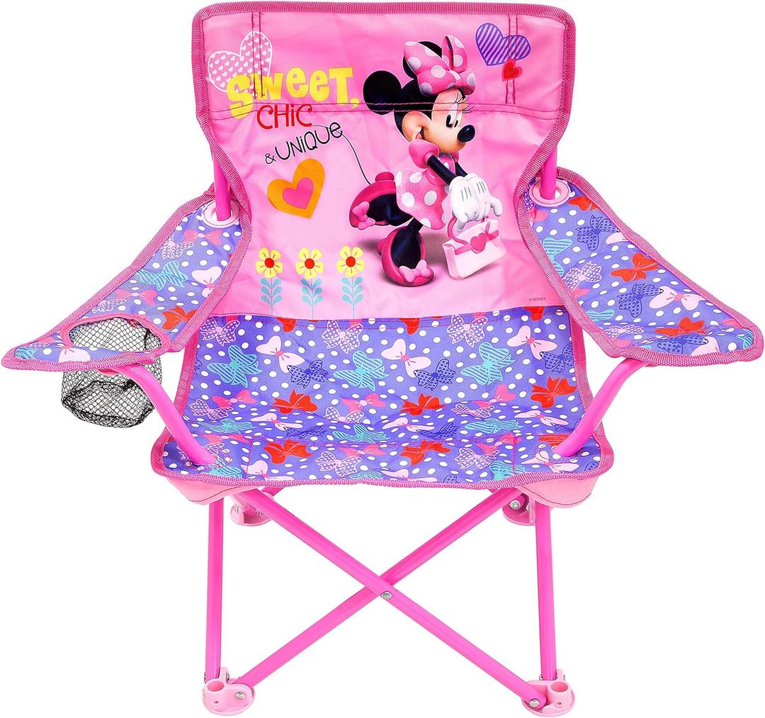 JAKKS Pacific Minnie Camp Chair for Kids, Portable Camping Fold N Go Chair with Carry Bag, Minnie - Bows, Medium