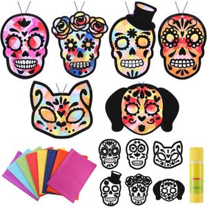 Wovnet 30 Sets Day of The Dead Crafts for Kids Skull Tissue Paper Sign Crafts Kit DIY Sugar Dia De Los Muertos Tissue Paper Bulk for Halloween Mexican Home Classroom Decorations Party Supplies
