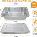 Aluminum Foil Pans Half Size 9x13, Disposable Aluminum Pans Large Baking Pan Trays-Heavy Duty Foil Pans Roasting, Cooking, Heating or Steam (25 pans with lids)