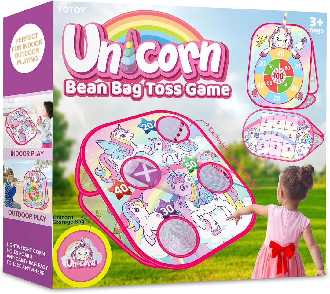 YOTOY Bean Bag Toss Game for Kids Outdoor Toys Age 3-8 Years Old: Unicorn Party Games, Backyard Yard Activities Outdoor Toys for Toddler, Birthday Gift for Girls 3 4 5 6 7 8 Year Old