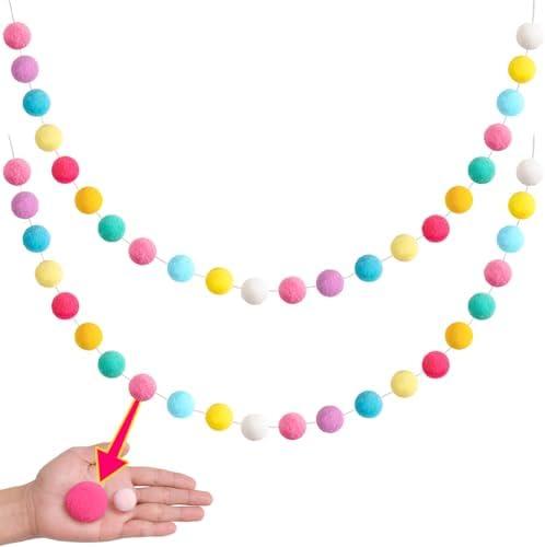 XmasExp Pastel Colorful Pom Pom Garland Decorations - Large Spring Felt Ball Garland for Classroom,Christmas, Mantle Decor, Easter Tree Ornaments, Baby Shower and Party Hanging Decor,13 Ft.