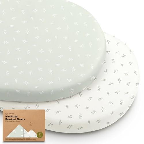 2-Pack Baby Bassinet Sheets Girl, Boy - Viscose Derived from Bamboo Fitted Bassinet Sheets Compatible with Halo Bassinest Swivel Sleeper, Baby Delight, Graco Bedside Bassinet Mattress Sheet (Herb)