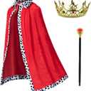 King Costume for Kids Robe Crown Scepter Set Boys Royal Prince Cape Dress Up Cosplay (One Size)