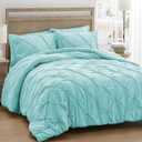 UNIKOME Queen Comforter Set Aqua Blue - Ultra Soft Boho Pintuck Down Alternative Bedding Set for All Seasons, 3 Pieces Lightweight Warm Pinch Pleat Bed Set with Comforter, 2 Pillowcases