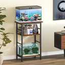 Snughome 5-10 Gallon Aquarium Stand, 3 Tier Fish Tank Stand with Storage, Fish Tank Stand with Metal Frame, Reptile Turtle Tank Stand for Home Office, 20.47" x 11.02" x 30.52", Rustic Brown
