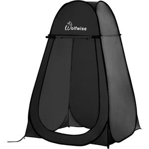 Wolfwise Pop Up Shower Tent, Portable Instant Changing Tent with Ventilation Window & Carry Bag, Privacy Bathroom Toilet for Beach, Camping & Outdoor, Width 47 ", Height 75 ", Black (EXP 12/31/40)