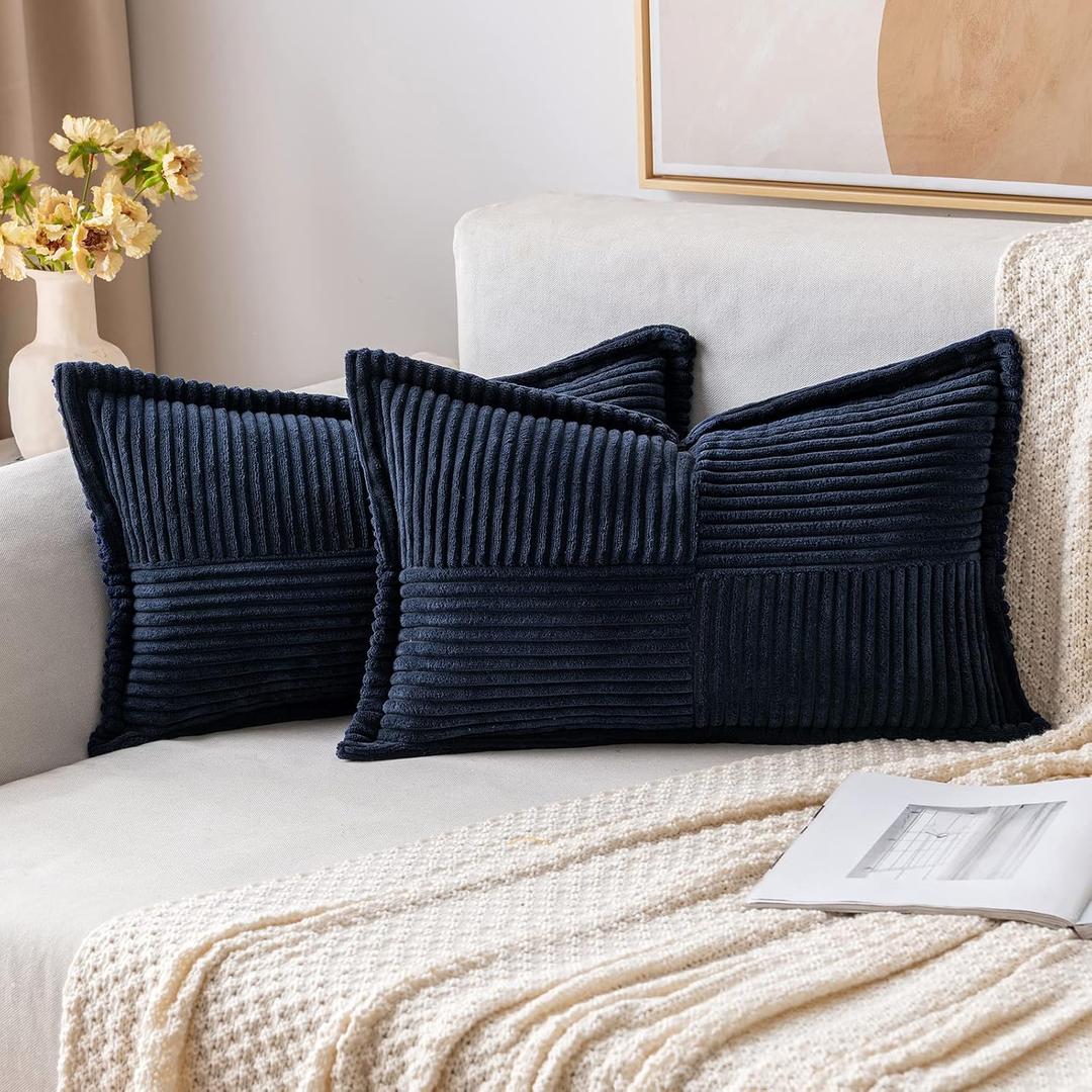 MIULEE Decorative Lumbar Throw Pillow Covers 12x20 Inch Navy Blue 2 Pack
