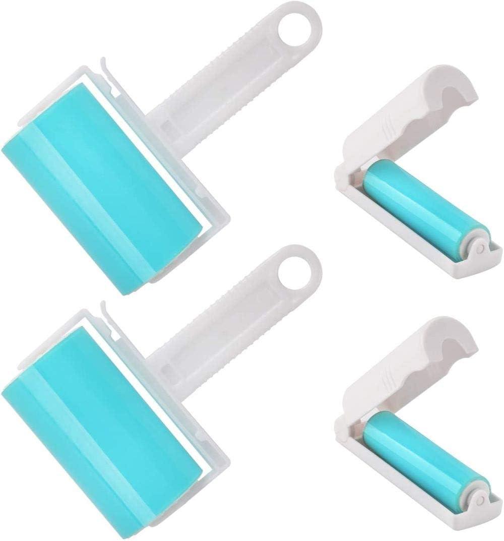 Washable Gel Lint Roller 4 Pack, Reusable Sticky Lint Roller Portable Dog Cat Pet Hair Remover Brush for Clothes, Pet Hairs, Travel Household, Carseats (2M-2S, Blue)