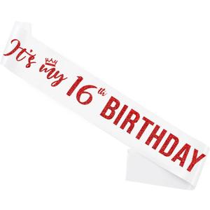 Sweet 16 Sash Red,Its My 16th Birthday Sash,16th Birthday Sash for Girls,Glitter Letter 16th Birthday Sash for Girls,Happy 16th Birthday Party Decorations,White and Red