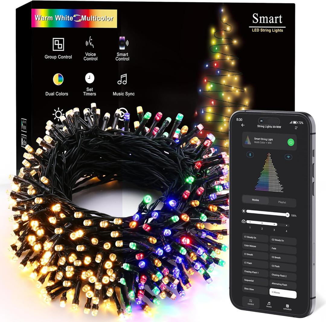 Brizled Smart Christmas Lights, 66FT 200 LED Color Changing Christmas String Lights App & Voice Control, Dimmable Warm White & Multicolor Xmas Tree Lights Music Sync for Indoor Outdoor Wedding Party