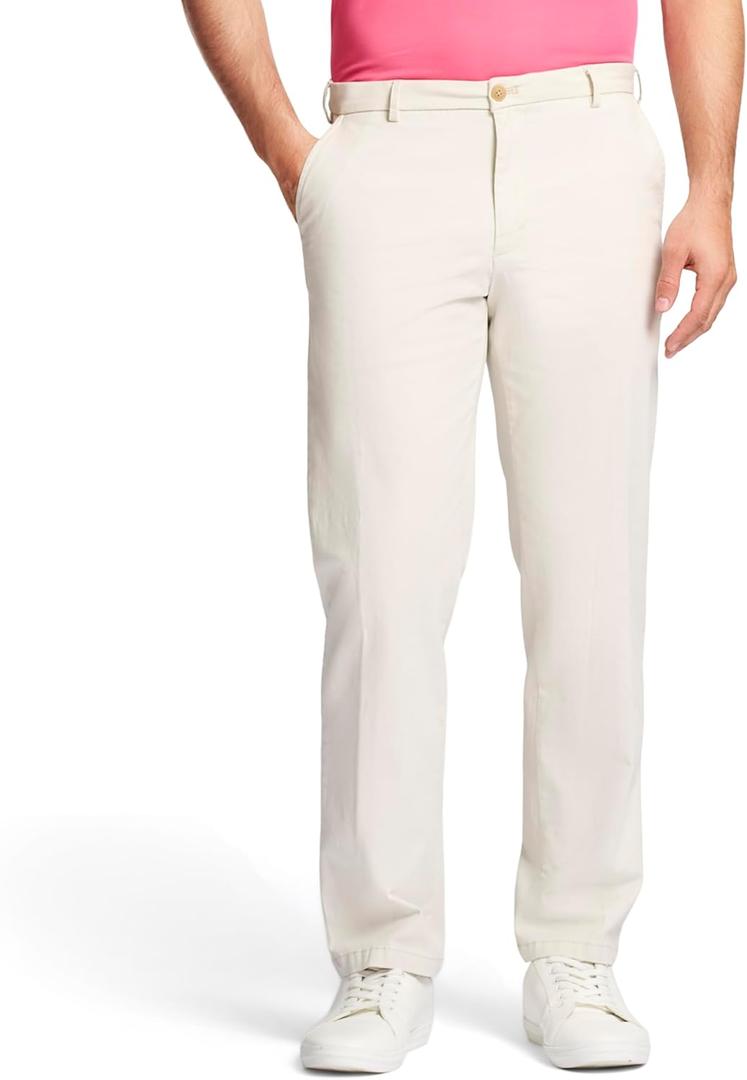 Izod Men's Saltwater Stretch Flat-Front Chino Pants (32W x 34L, Silver Birch Off White)