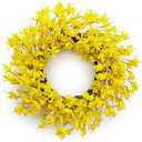 Huashen Summer Wreaths for Front Door, 24 Inch Yellow Forsythia Spring Door Wreath, Farmhouse Summer Door Wreaths on Grapevine for Christmas Celebration Wall Window Decoration Hanging