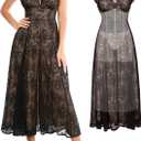Popilush Women's Lace Formal Cocktail Sleeveless V Neck Maxi Shapewear Dress Wedding Guest Mother of Bride Split Dresses XXL