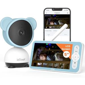 ieGeek 1080p Baby Monitor with Night Vision, 5" LCD Screen&Phone App Control, PTZ, 3000mAh Battery, Automatic Tracking, Cry&Motion Detection, Feeding Reminder, 2 Way Audio, Baby Gift