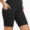 AugIris Womens Biker Shorts with 2 Pockets 8" High Waisted Tummy Control Workout Yoga Running Gym Shorts Black, Pack of 2, Smal
