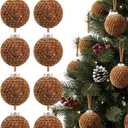 8 Pcs Brown Crochet Christmas Ornaments Balls 3.15 Inch Velvet Knitted Balls Ornaments Handmade Crochet Decoration for Xmas Tree Farmhouse Decor