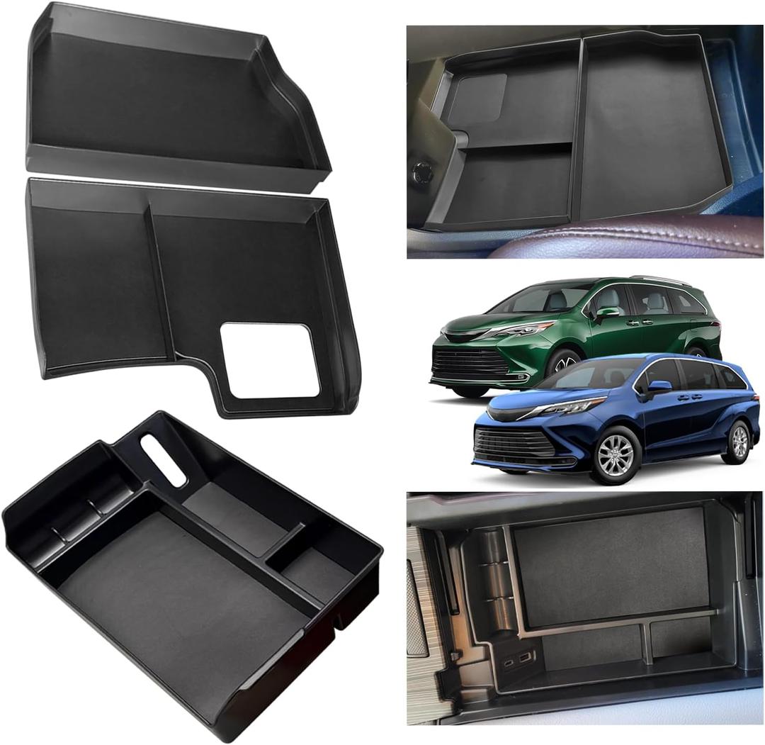 2pcs 2023 2024 2025 2026 Sienna PU Leather Center Console Storage Tray for 2021-2025 2026 Toyot a Sienna Accessories Center Console Tray Sienna 2024 Lower Center Console Organizer(Leather Pad)