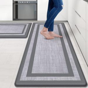 Mattitude Kitchen Mats Set of 2 Cushioned 0.47 inch Kitchen Rugs Non-Skid Rug Sets Ergonomic Comfort Standing Mat for Kitchen, Floor, Office, Sink, Laundry, Gray