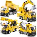Vanvimen 4 Pcs Alloy Construction Truck Toys for 2 3 4 5 Year Old Boys, 9" Construction Vehicles with Light & Sound, Truck Toys for 1 2 3 Year Old Boys, Ideas 2 3 4 5 Year Old Boy Birthday Gifts (Yellow)