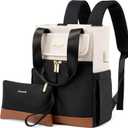 LOVEVOOK Backpack Purse for Women, Convertible Mini Backpacks Tote for Teen Girls, Small College Bookbag for Work, School, Travel, 2pcs set, Black-Cream (14inch)