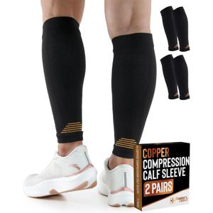 Doctor's Select 2 Pairs Copper Calf Compression Sleeve - Leg Compression Sleeves for Women & Men, Shin Splint Relief