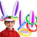 [ Score Ring ] 2 Pack Easter Inflatable Bunny Rabbit Ears Ring Toss Party Games (2 Set & 8 Rings) Indoor Outdoor Rabbit Ring Toss Toys Gift Party Favors Kids Family Easter Party Supplies Carnival Game