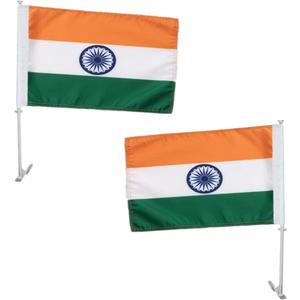 2 Pack India Car Flags 11" x 17" with Flagpole Mount,Premium 200D Polyester Indian National Car Flag,19" Flagpole Fixed Window Clip Mount for Most Vehicle Window.