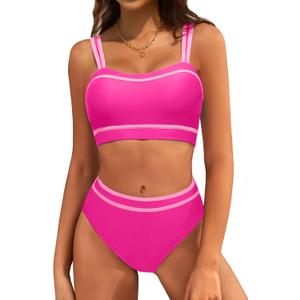 ZAFUL Women's Bikini Sets High Waisted Two Piece Color Block Swimsuits 2025 Cheeky Bathing Suits