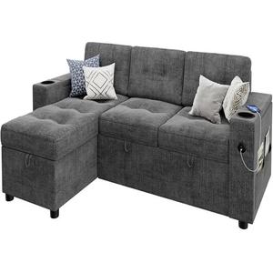 Convertible Sectional Sleeper Sofa with Storage Chaise, Pull Out Couch with Adjustable Backrest, L Shaped Couch with Charging Ports for Home, Office (Dark Gray) Convertible Sectional Sleeper Sofa with Storage Chaise, Pull Out Couch with Adjustable Backrest, L Shaped Couch with Charging Ports for Home, Office (Dark Gray)