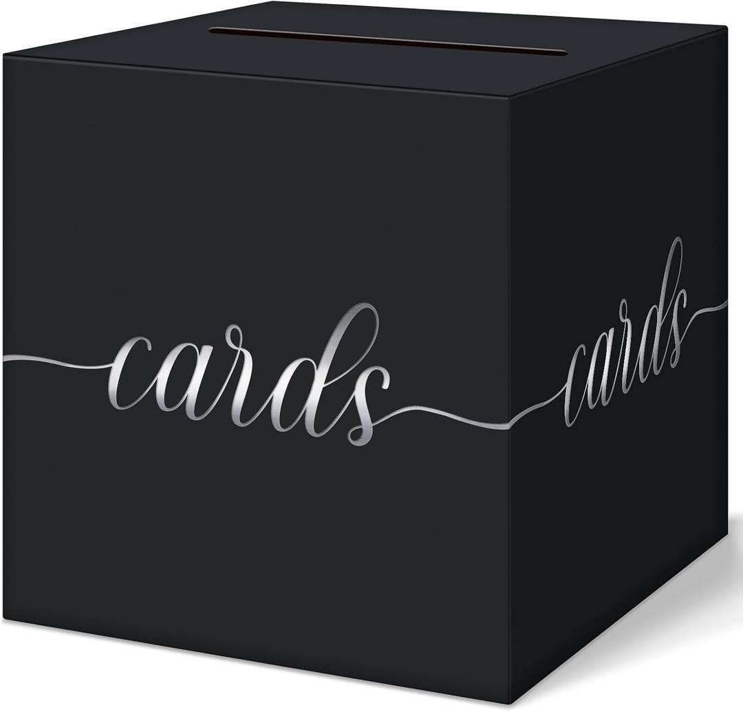 QIKSION Black Wedding Card Box, Silver Foil  Box for Party, Wedding Reception, Graduation, Birthday, Baby Shower, Raffle