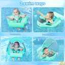 Mambobaby Non-Inflatable Baby Pool Float with Tail and Canopy UPF 50+ Sun Protection No Flip Over Infant Swim Float Skin-Friendly Mambo Float Swim Trainer Solid Baby Swimming Ring, adjustable