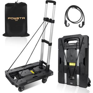 Folding Hand Truck,500lbs Foldable Moving Dolly Cart,Luggage Cart with 5 Wheels & Brakes,Portable Hand Cart Collapsible Dolly with Adjustable Handle & 2 Ropes for Travel Shopping Airport Office (5 Wheels-s)