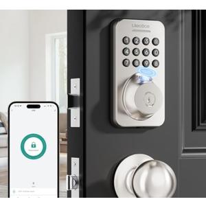 Ulecoce Fingerprint Keypad Deadbolt with Handle Set, Keyless Entry Door Lock, Door Locks for Front Door Lock Set, App Control, Auto Locking, Easy to Install, Satin Nickel