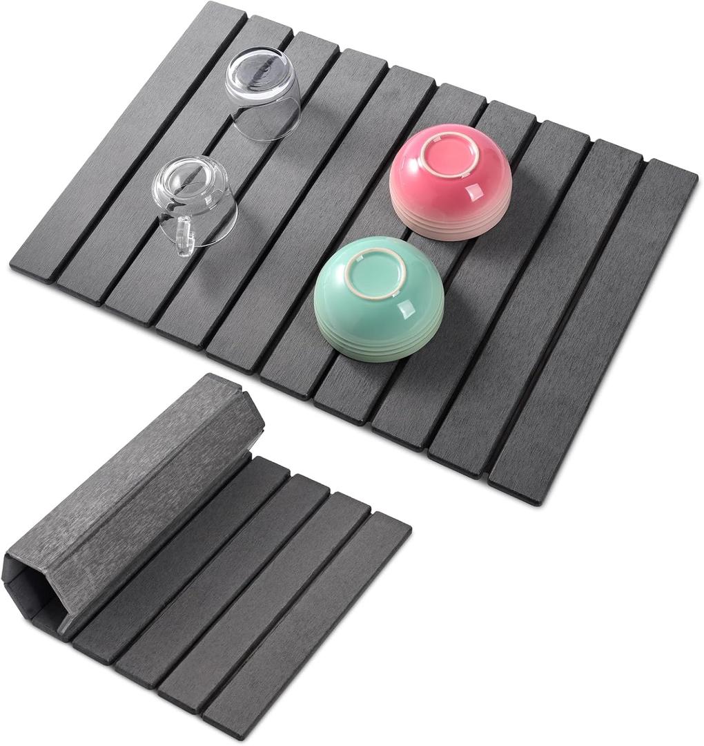 Stone Dish Drying Mat for Kitchen Counter,Large Dark Gray Foldable Diatomaceous Earth Dish Drying Mat,Quick-Dry Absorbent Bath & Countertop Stone Dishes Mats for Dishes Bottles Cups 23"x15.3"