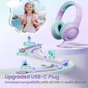 acer USB-C Kids Headphones - 85/94dB Safe Volume Limited, Foldable Wired Over Ear Headphones for Travel, Toddler Headphones for School, Travel, iPad, Tablet, Purple Green, HK03C