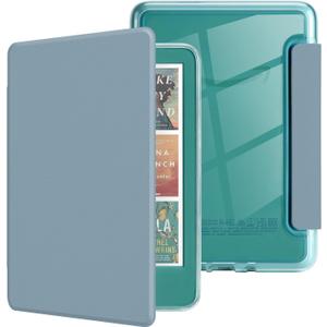 MOROCK Case for 7" Kindle Paperwhite(12th Generation-2024 Released), Fits Kindle Colorsoft Paperwhite Signature Edition, PU Leather and PC Clear Acrylic Back Cover, Auto Sleep/Wake, Misty Blue