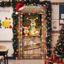 2 x Christmas Door Cover Decoration Oxford Reindeer Stable Front Door Banner 79 x 35 in with Rope and Hooks Reindeer Elk Backdrop Xmas Hanging Cover Photography Background for Holiday Decor (Wood Color)