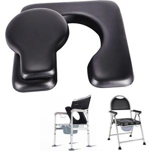 PU Commode Seat Cushion with Sponge Padded,C Shape Waterproof Soft Pad,Suitable for Bedside Commode Chairs,Raised Toilet Seats(Black), Standard