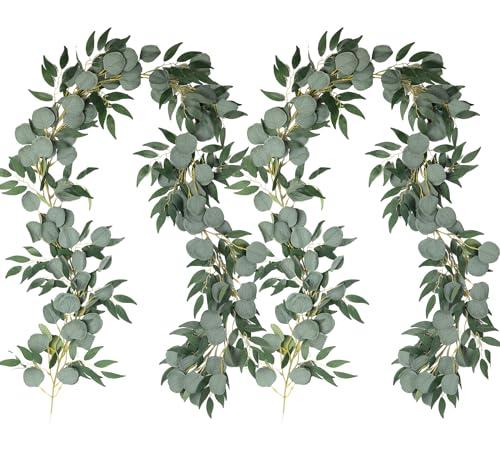 RECUTMS 2Pack Artificial Eucalyptus Garland with Willow Leaves 6Feet Fake Hanging Plant Silk Eucalyptus Willow Leaves Ivy Garland Faux Greenery for Indoor Outdoor Wedding Party Home Table Arch Decor