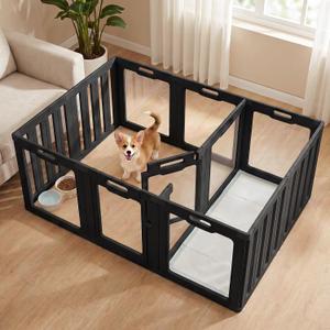 Soulbond Acrylic Dog Playpen Indoor with Partition, 24 Inch,Black,12 Panels