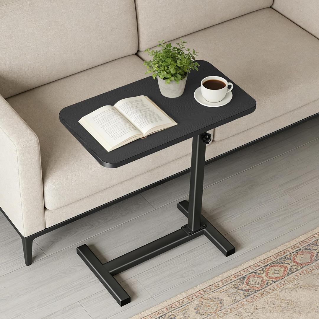 Tinysun C Shaped End Table with Adjustable Height, Couch Tables that Slide Under, Heavy-Duty Metal Sofa Side Table for Living Room, TV Tray for Eating, Lap Desk for Laptop, Small Spaces
