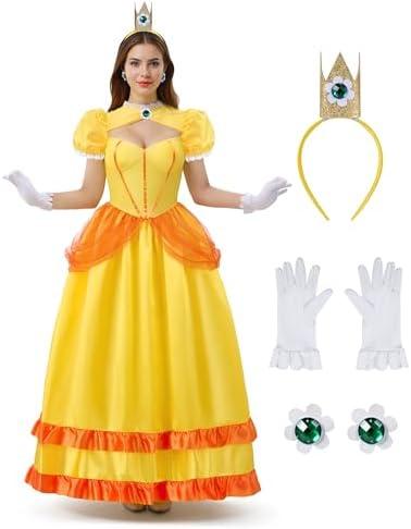 Spooktacular Creations Halloween Princess Dress Costume for Women, Yellow Fancy Dress Fairy Ball Gown for Cosplay PartiesL