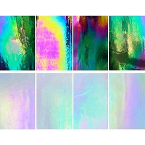 LITMIND 8 Pack Stained Glass Sheets Variety Pack, 4 x 6 inch Iridescent Glass Sheets for Beginners, Mosaic Tiles for Crafts, Art Glass Pack (Opaque/Iridescent Black & White)