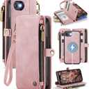 Defencase for iPhone 17e/16e Case Wallet Compatible with Magsafe, Rose Pink | Drop-Proof Magnetic Detachable Phone Cases Cover, with RFID Bolcking Card Holder, Zipper Strap, PU Leather, Removable Wallet