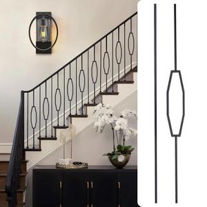 Pack of 10 Balusters for Staircase Interior CXRCY Wrought Iron Balusters -Metal Stair Decorative Balusters Hollow Black (5 Octagonal & 5 Straight)