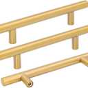 goldenwarm Kitchen Cabinet Pulls Brushed Brass Drawer Handles - Modern Cabinet Drawer Pulls Gold Kitchen Hardware, 4.5in Hole Centers, 5 Pack