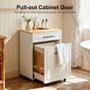 ZIFTY Double 210 Gallon Pull Out Trash Can Cabinet, Pet Proof Freestanding Kitchen Trash Bin Cabinet with Drawer, Wooden Garbage Recycling, Laundry Hamper, Modern Farmhouse Waste Bin Furniture, White