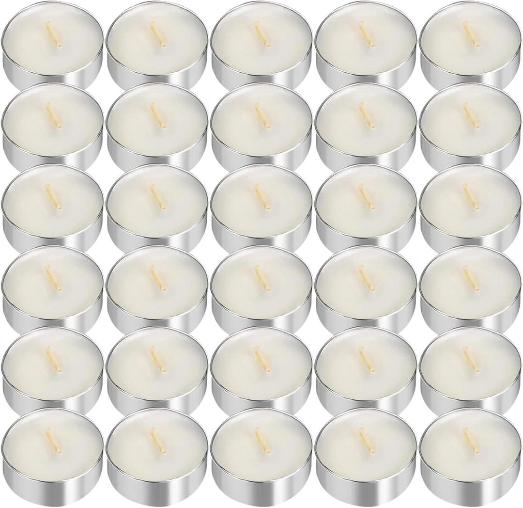 UNBREAKABLE - Tea Light Candles 30 Pack  Unscented Long Lasting 2.5 Hour Burn  White Smokeless Tealights for Decoration, Holiday, Party, Wedding, Home Use