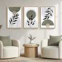 Framed Boho Sage Green Wall Art for Living Room, 3 Piece Large Abstract Botanical Canvas Artwork Decor, Beige White Sun Moon Geometric Leaf Painting Prints for Bedroom Dining Room Office 16x24 Inch, 24" H X 16" W X 3pcs